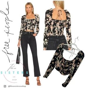 Free People Floral Black Women's Top XS NWT